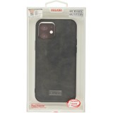 Coque iPhone 12 / 12 Pro - SULADA Silicone et cuir véritable - Noir