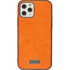 Coque iPhone 12 / 12 Pro - SULADA Silicone et cuir véritable - Orange