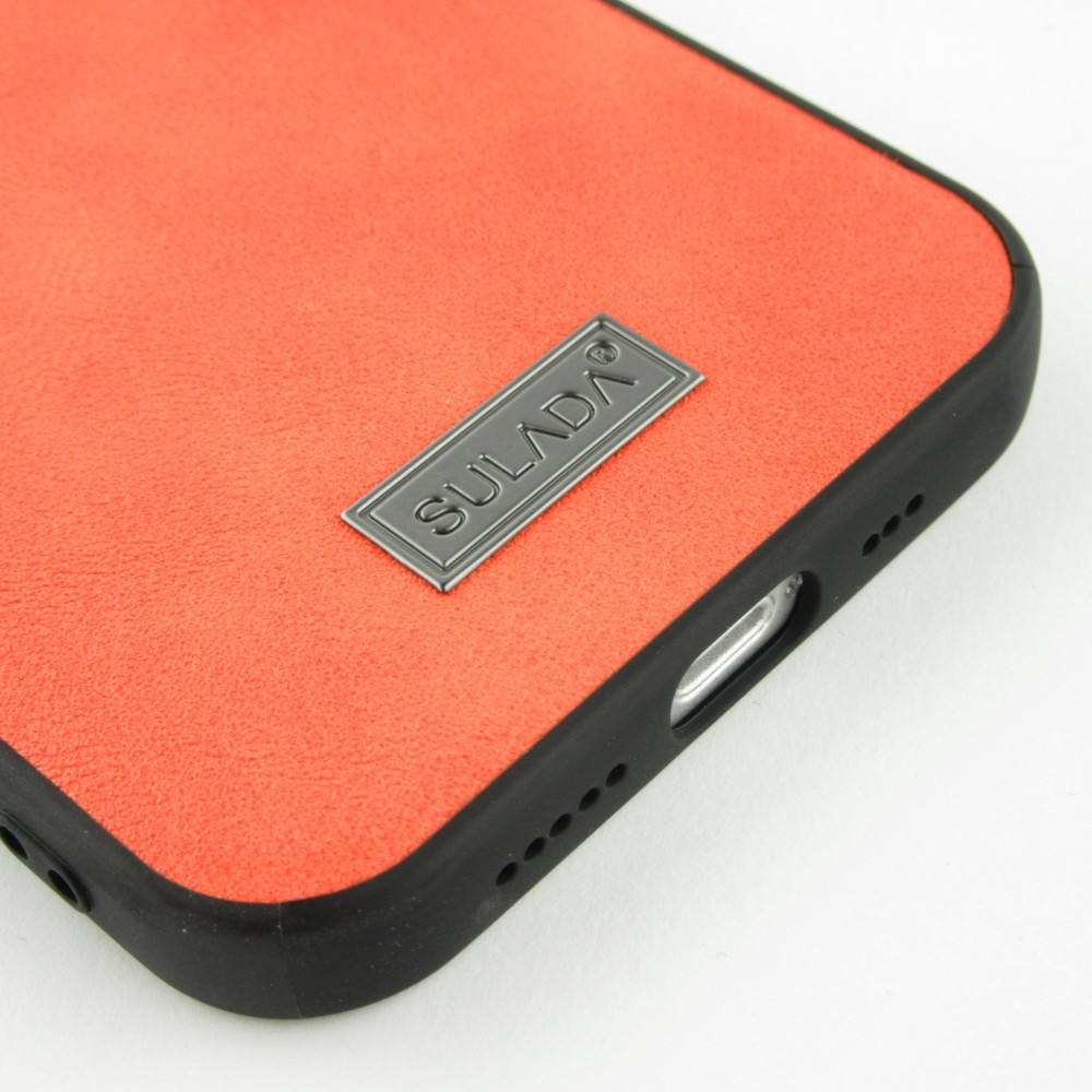 Coque iPhone 12 / 12 Pro - SULADA Silicone et cuir véritable - Orange
