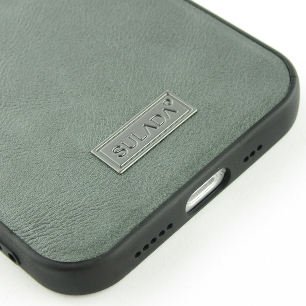 Hülle iPhone 12 / 12 Pro - SULADA Silikon und Echtleder - Grau