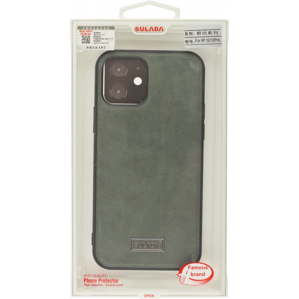 Hülle iPhone 12 / 12 Pro - SULADA Silikon und Echtleder - Grau