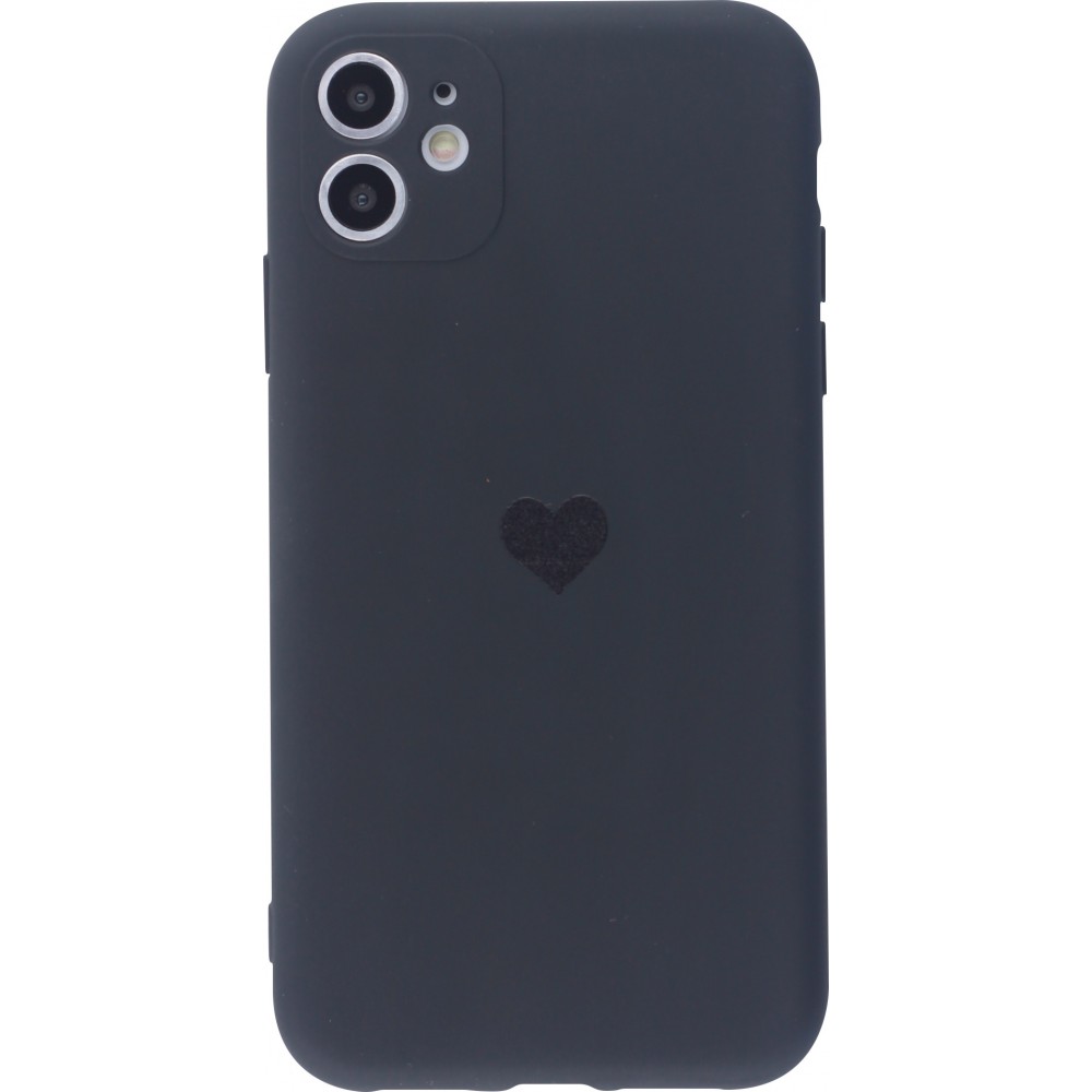 Hülle iPhone 12 - Silikon Mat Herz - Schwarz