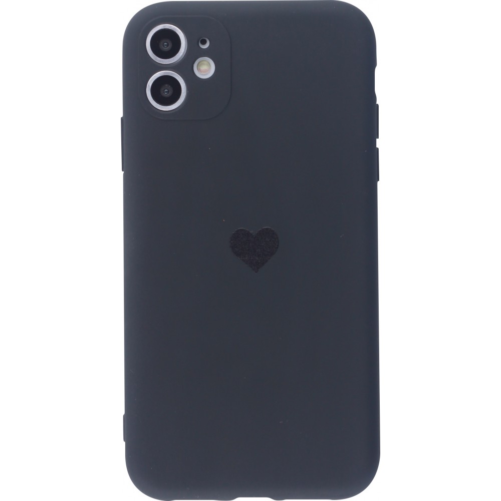 Coque iPhone 12 - Silicone Mat Coeur - Noir