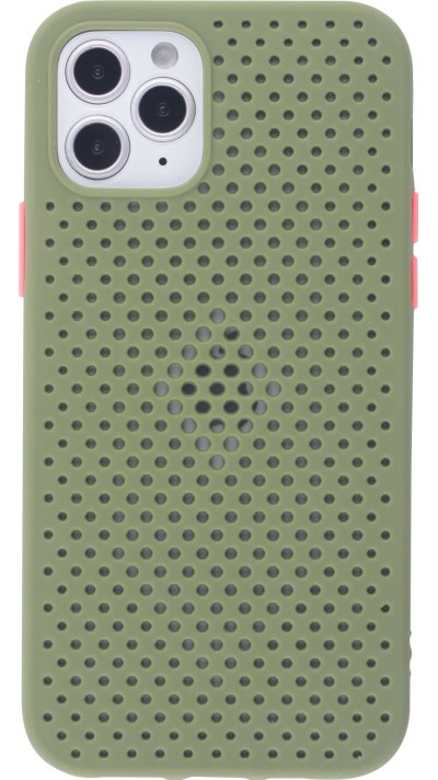 Coque iPhone 12 / 12 Pro - Silicone Mat avec trous vert kaki