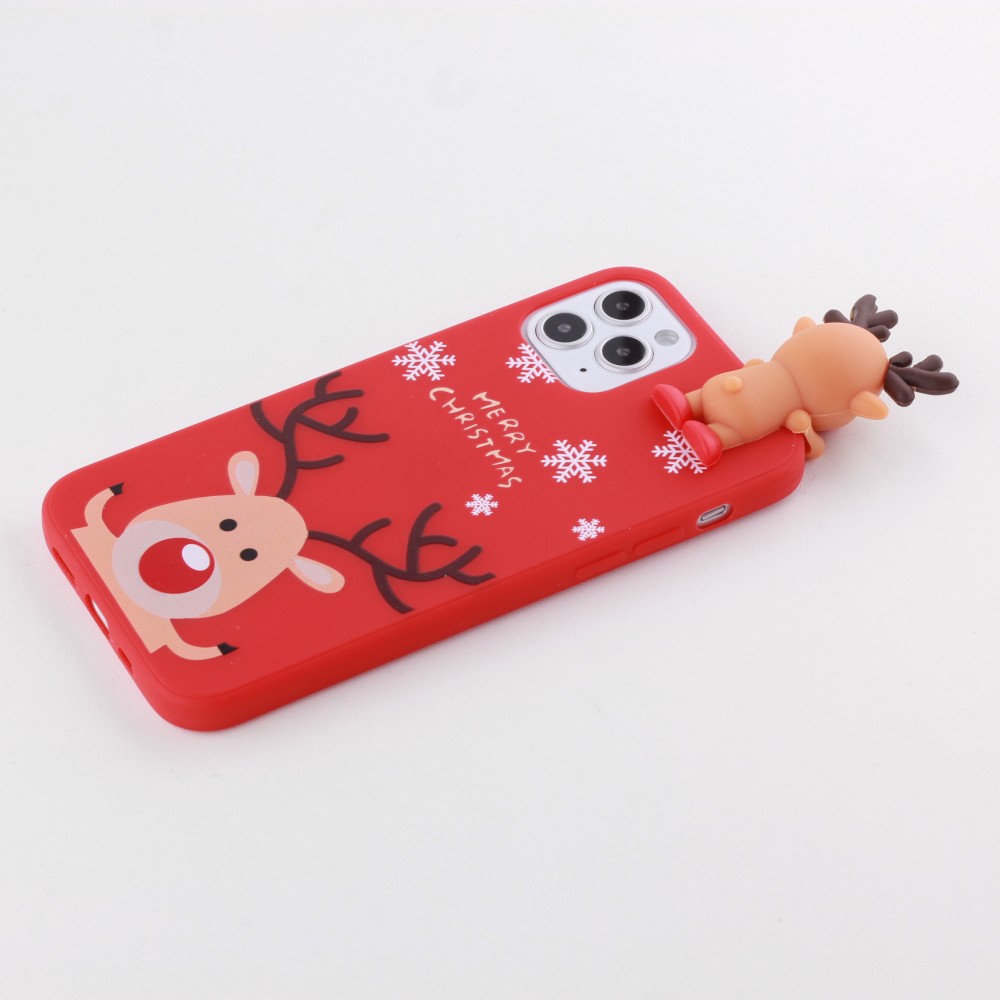 Coque iPhone 12 mini - Silicone Noël renne 3D