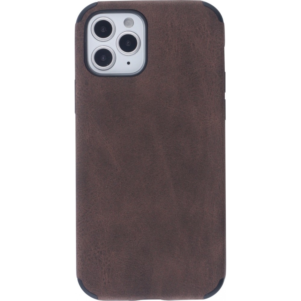 Coque iPhone 12 / 12 Pro - Soft Touch cuir brun foncé
