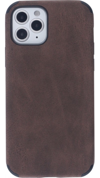 Hülle iPhone 12 / 12 Pro - Soft Touch Leder Dunkel- Braun