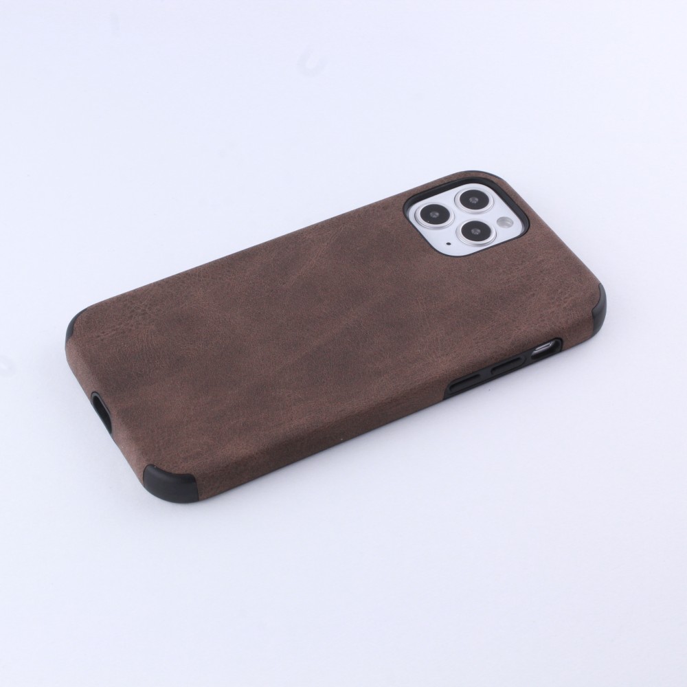 Coque iPhone 12 / 12 Pro - Soft Touch cuir brun foncé