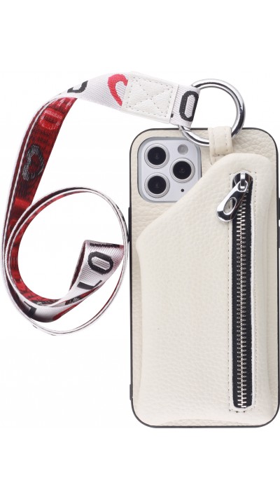 Hülle iPhone 12 Pro Max - Wallet mit tasche und Schleife - Weiss