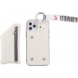 Coque iPhone 12 / 12 Pro - Wallet Poche avec cordon  - Blanc