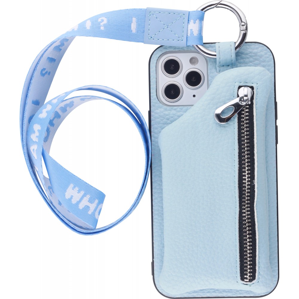 Coque iPhone 12 / 12 Pro - Wallet Poche avec cordon  - Bleu