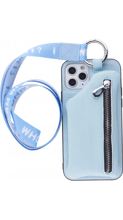 Coque iPhone 12 / 12 Pro - Wallet Poche avec cordon  - Bleu