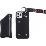Hülle iPhone 12 - Wallet mit tasche und Schleife - Schwarz