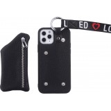 Coque iPhone 12 - Wallet Poche avec cordon  - Noir