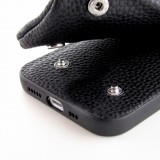 Coque iPhone 12 - Wallet Poche avec cordon  - Noir