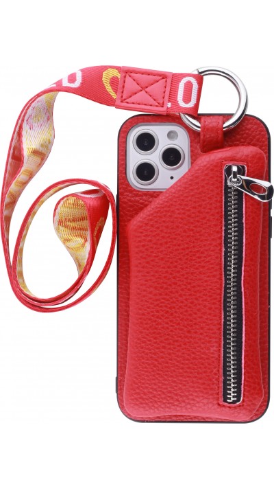 Hülle iPhone 12 / 12 Pro - Wallet mit tasche und Schleife - Rot