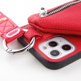 Coque iPhone 12 / 12 Pro - Wallet Poche avec cordon  - Rouge