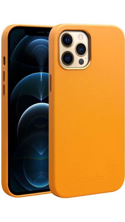 Coque iPhone 12 Pro Max - Qialino cuir véritable (compatible MagSafe) - Orange