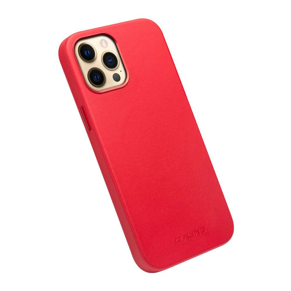 Coque iPhone 12 Pro Max - Qialino cuir véritable (compatible MagSafe) - Rouge