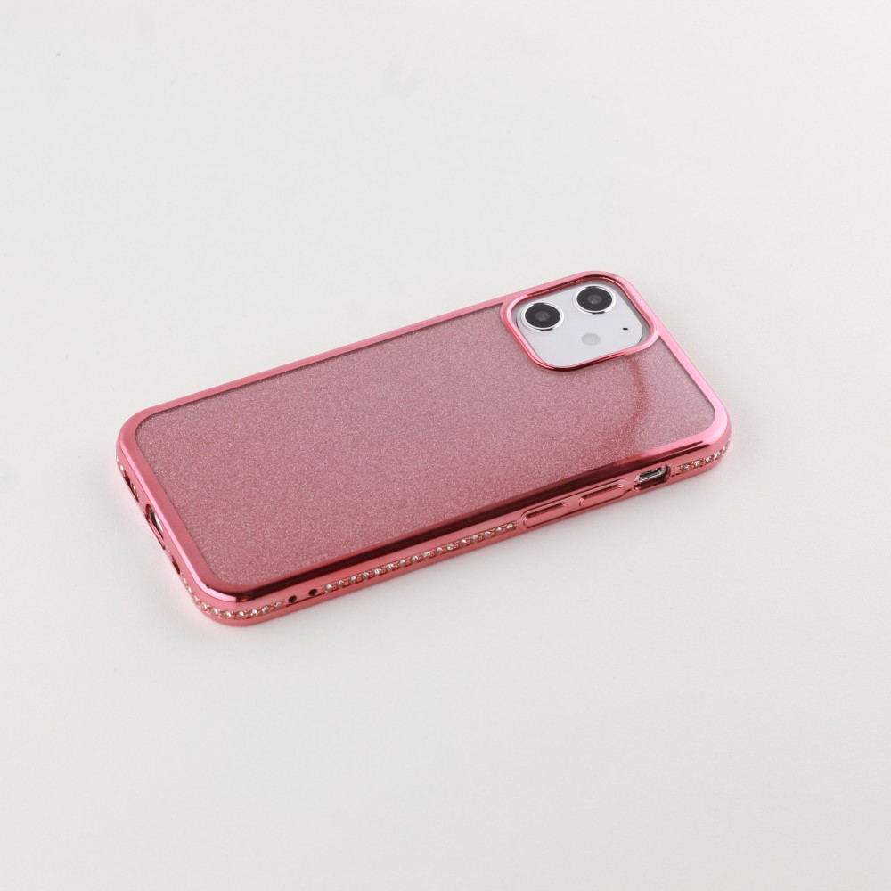 Coque iPhone 12 mini - Bumper Diamond strass or - Rose