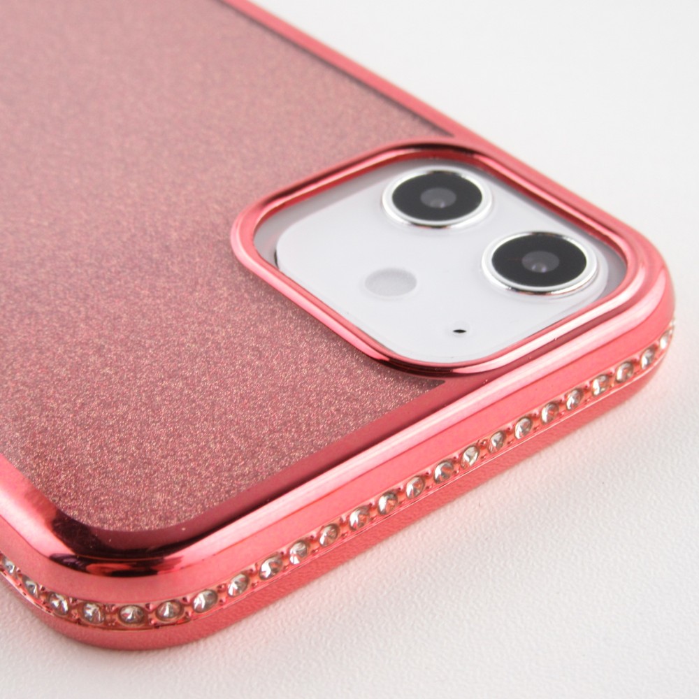 Coque iPhone 12 mini - Bumper Diamond strass or - Rose
