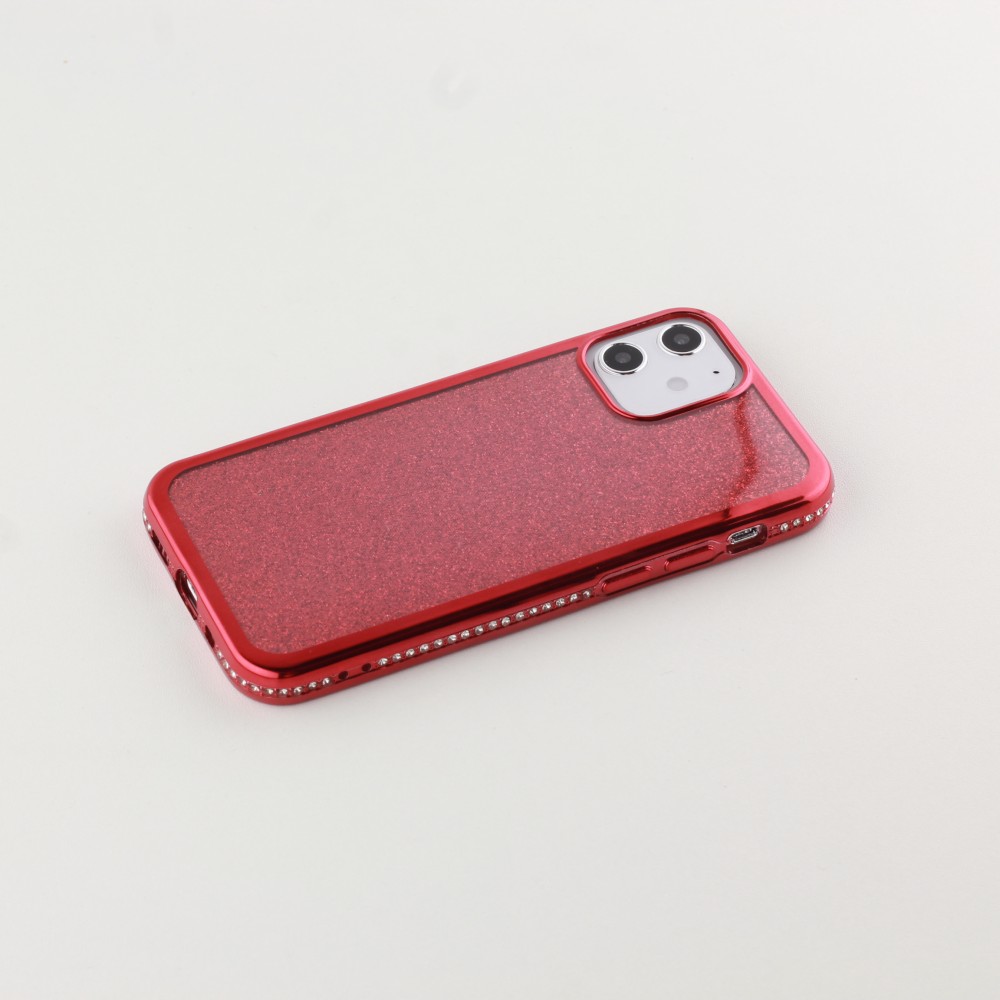 Coque iPhone 12 mini - Bumper Diamond strass - Rouge