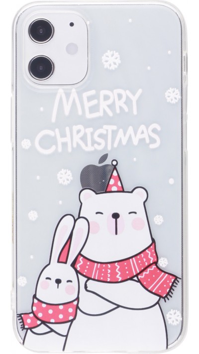 Hülle iPhone 12 mini - Gummi transparent Weihnachten bär