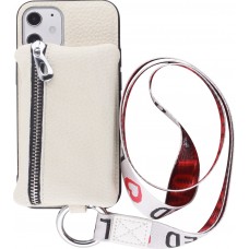 Coque iPhone 12 mini - Wallet Poche avec cordon - Blanc