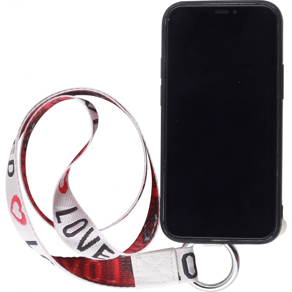 Coque iPhone 12 mini - Wallet Poche avec cordon - Blanc