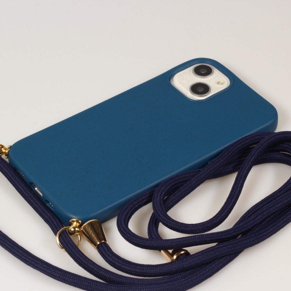 Coque iPhone 13 mini - Bio Eco-Friendly nature avec cordon collier - Bleu