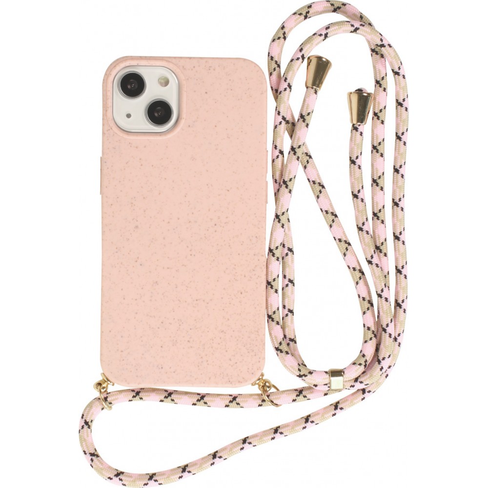 Coque iPhone 13 mini - Bio Eco-Friendly nature avec cordon collier - Rose