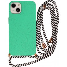 Coque iPhone 13 mini - Bio Eco-Friendly nature avec cordon collier - Turquoise