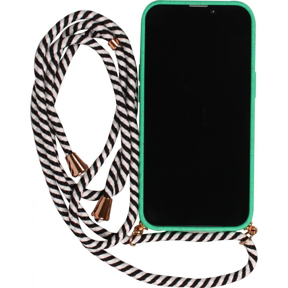 Coque iPhone 13 mini - Bio Eco-Friendly nature avec cordon collier - Turquoise