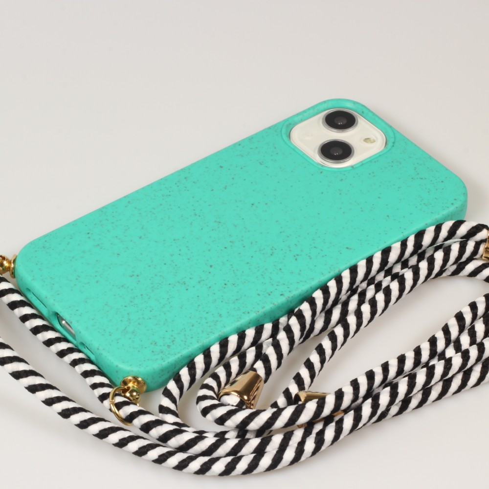 Coque iPhone 13 mini - Bio Eco-Friendly nature avec cordon collier - Turquoise