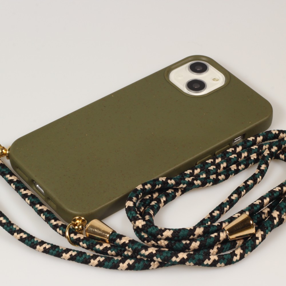 iPhone 13 Case Hülle - Bio Eco-Friendly Vegan mit Handykette Necklace - Dunkelgrün