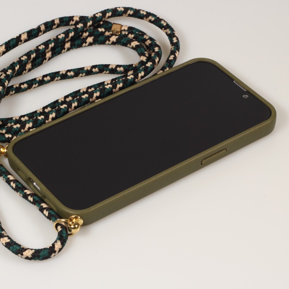 Coque iPhone 13 mini - Bio Eco-Friendly nature avec cordon collier - Vert foncé