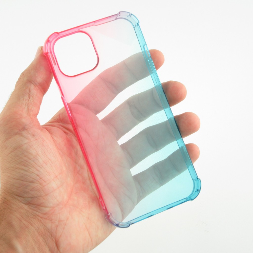 iPhone 13 Case Hülle - Gummi Bumper Rainbow mit extra Schutz für Ecken Antischock - rosa blau