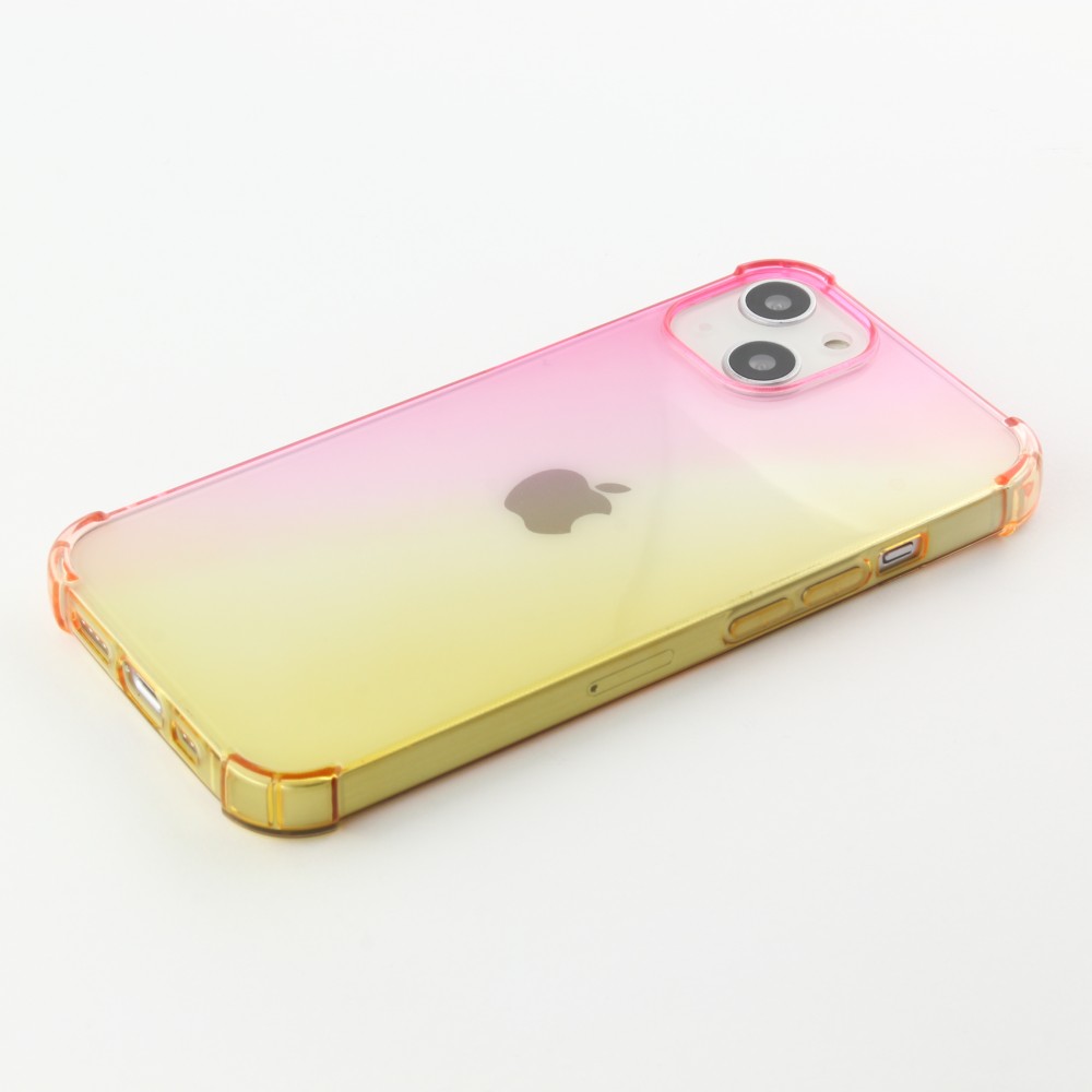 iPhone 13 Case Hülle - Gummi Bumper Rainbow mit extra Schutz für Ecken Antischock - rosa - Gelb