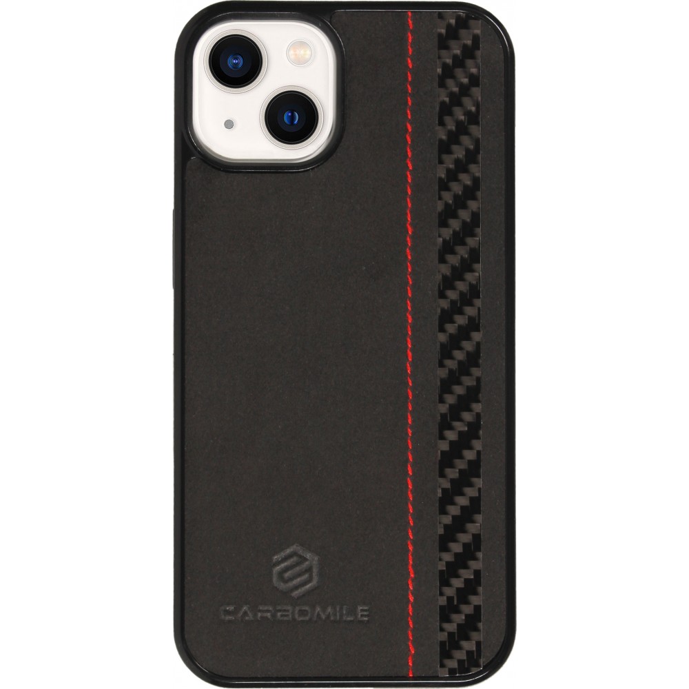 iPhone 13 Case Hülle - Carbomile Alcantara und Carbon mit roten Nähten