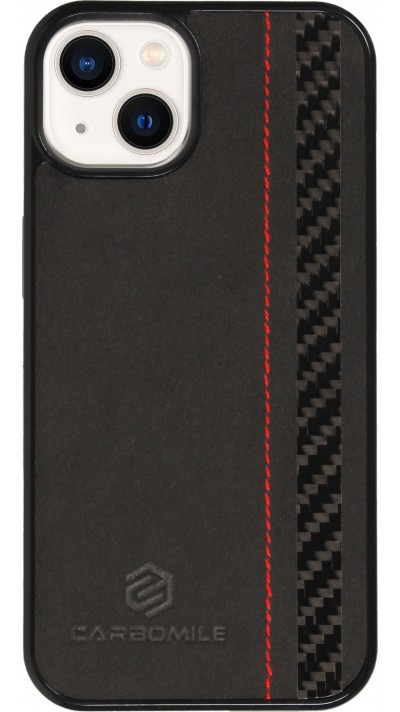 Coque iPhone 13 - Carbomile alcantara et carbone avec surpiqûres rouges