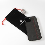 Coque iPhone 13 - Carbomile alcantara et carbone avec surpiqûres rouges