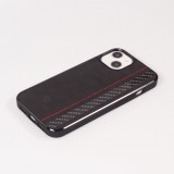 Coque iPhone 13 - Carbomile alcantara et carbone avec surpiqûres rouges