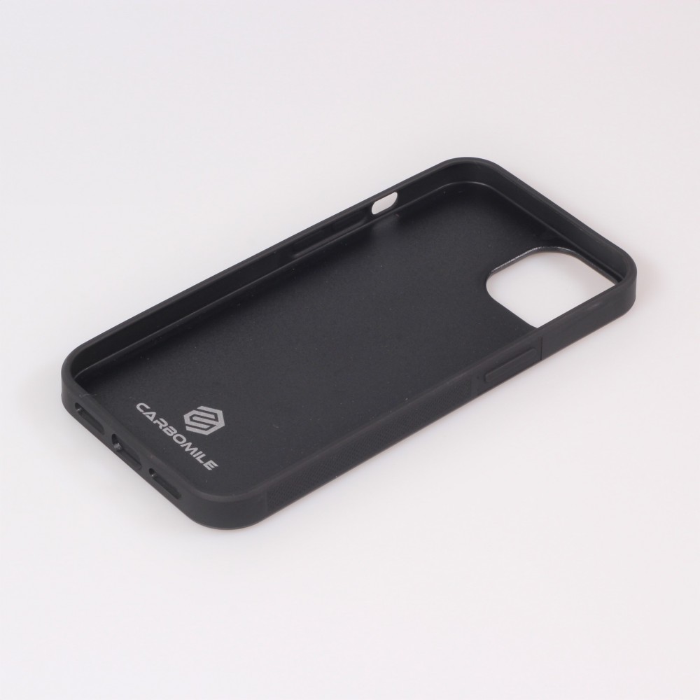 iPhone 13 Case Hülle - Carbomile Alcantara und Carbon mit roten Nähten