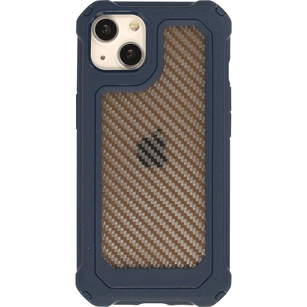 iPhone 13 Case Hülle - Military Elite kompakt Cover mit semi-transparentem Carbon Rücken - Dunkelblau