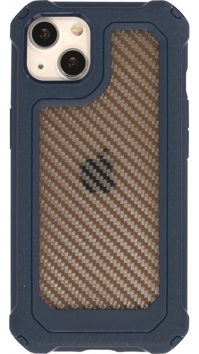 Coque iPhone 13 - Cover Military Élite avec dos en carbone semi-transparent - Bleu foncé