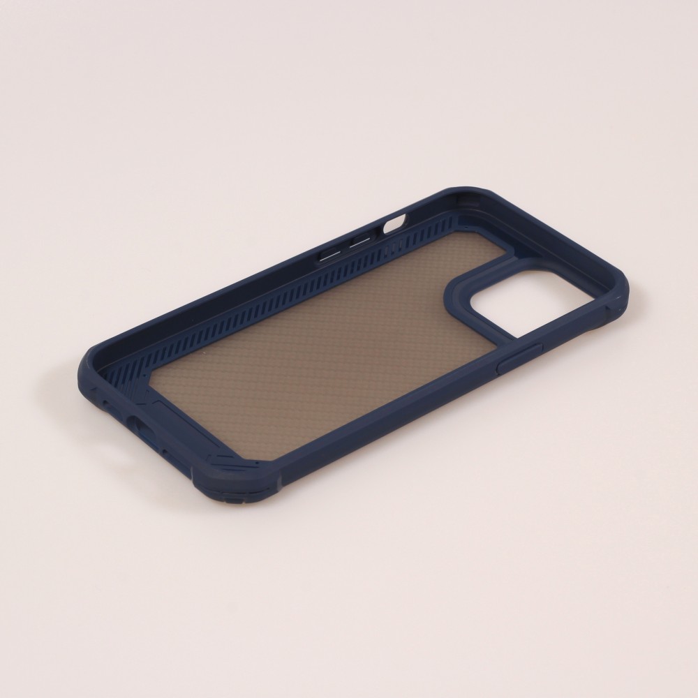 Coque iPhone 13 - Cover Military Élite avec dos en carbone semi-transparent - Bleu foncé