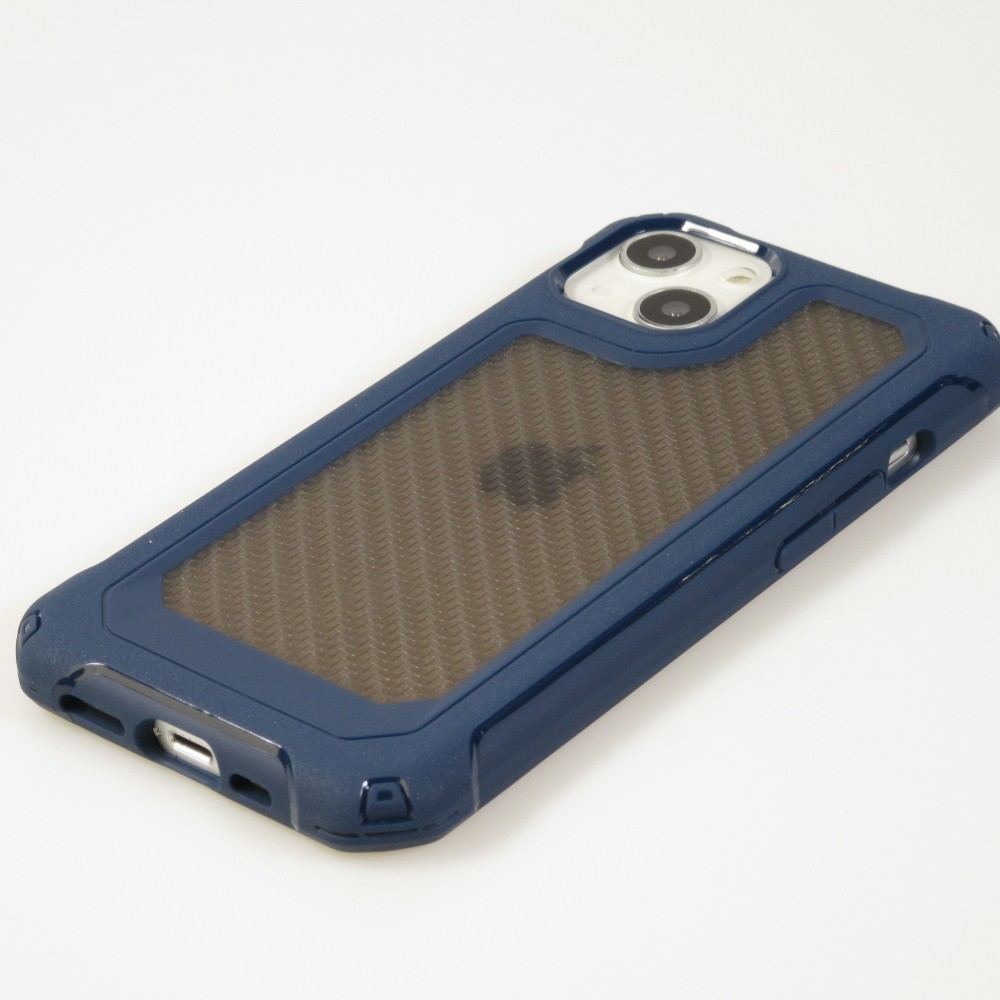 Coque iPhone 13 - Cover Military Élite avec dos en carbone semi-transparent - Bleu foncé