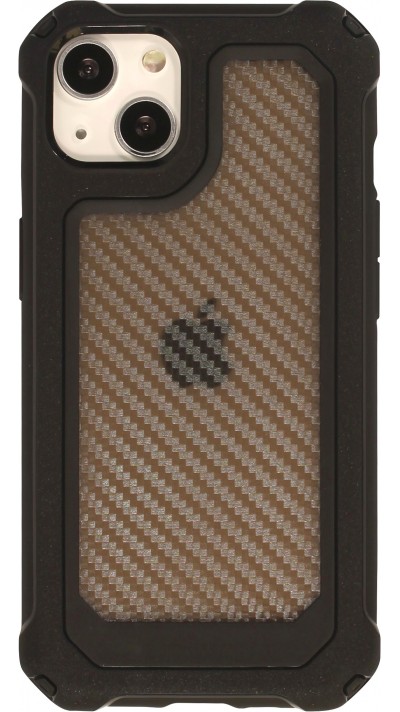 Coque iPhone 13 - Cover Military Élite avec dos en carbone semi-transparent - Noir