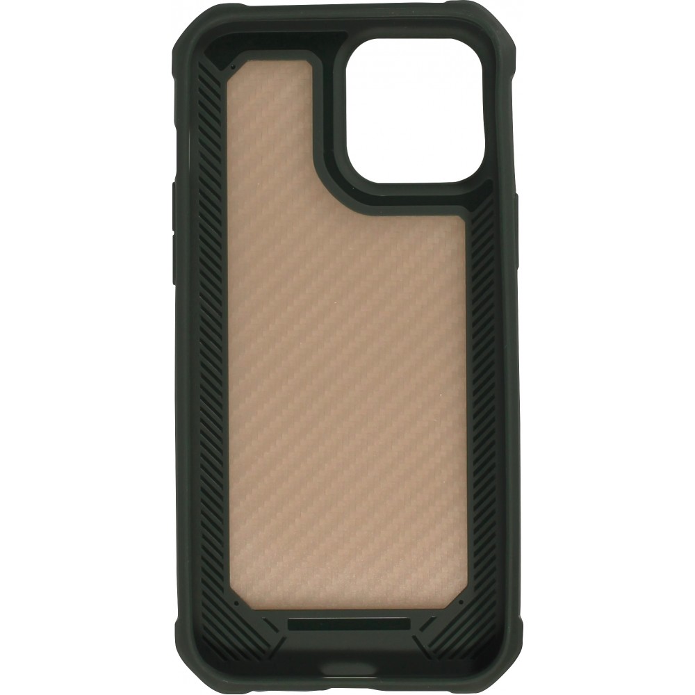 Coque iPhone 13 - Cover Military Élite avec dos en carbone semi-transparent - Noir