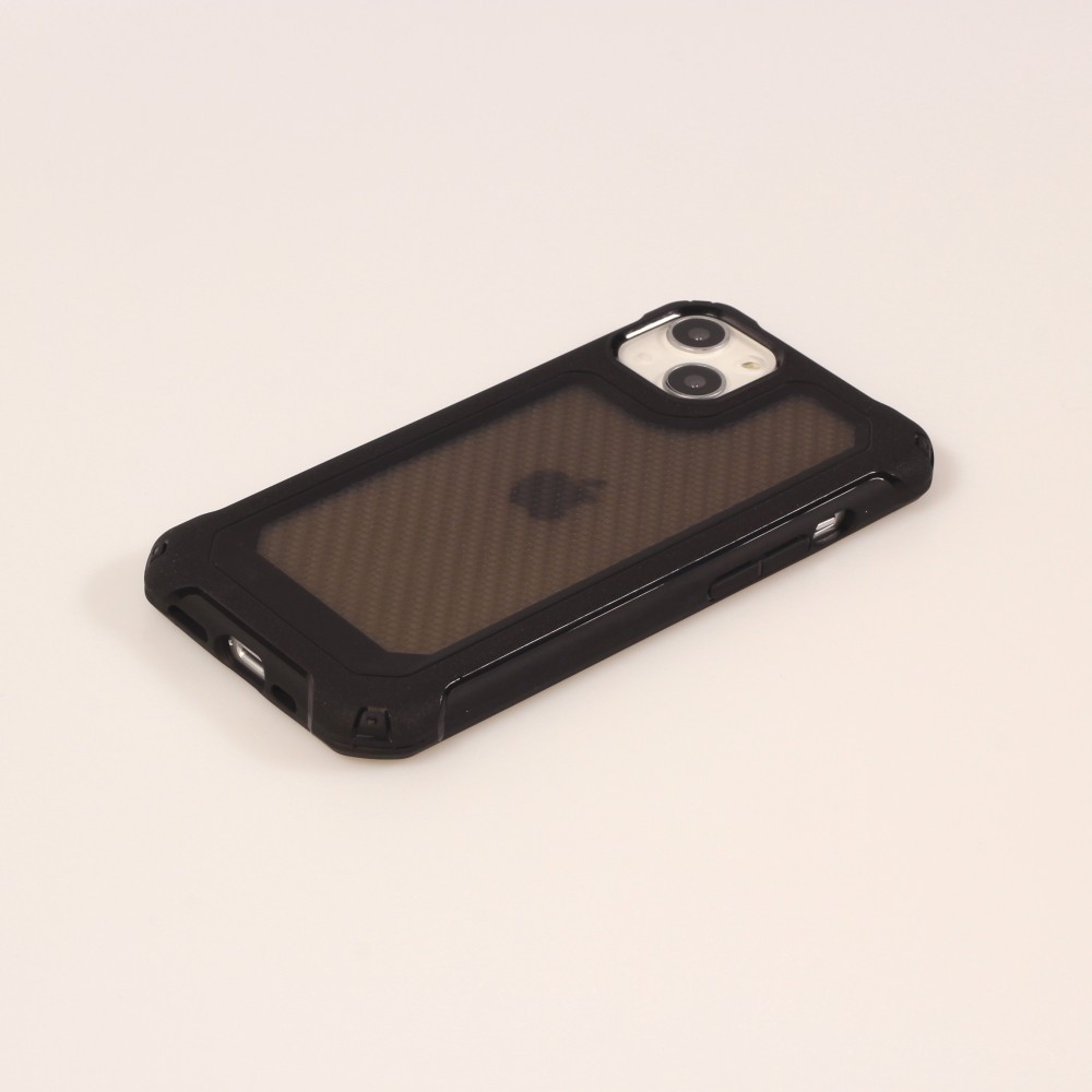 Coque iPhone 13 - Cover Military Élite avec dos en carbone semi-transparent - Noir